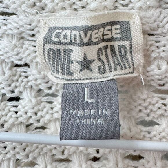 Converse One Star Knit Womens Large Open Front Cardigan Ivory 3/4 Sleeve Cotton - Picture 4 of 8